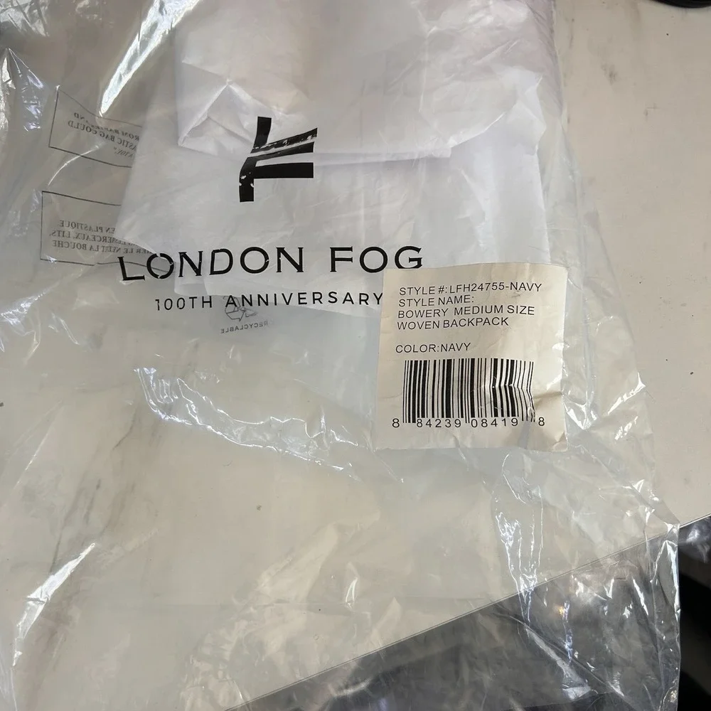 London Fog Navy Woven Backpack 100th Anniversary‎ New $108 MSRP Bowery Medium Sz